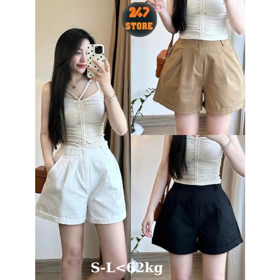 Quần short nữ ống rộng chất kaki siêu hack dáng - 247store