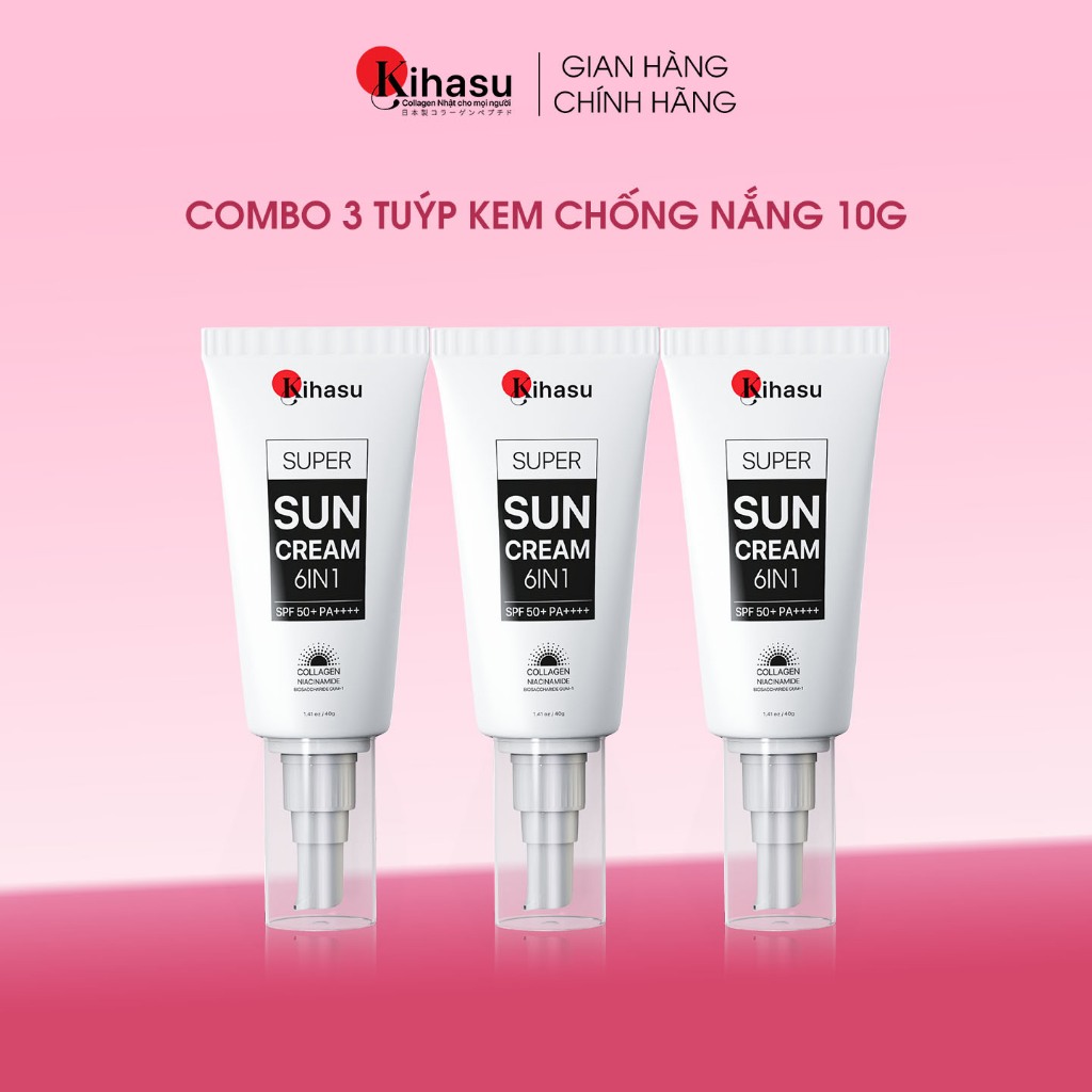 Combo 3 Tuýp Kem Chống Nắng 10g Kihasu SPF 50+ PA++++ Phổ Rộng Nâng Tone, Bảo Vệ Da Toàn Diện