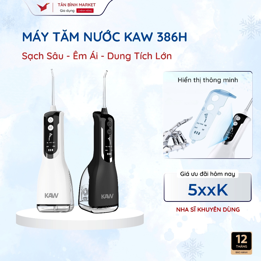 Máy tăm nước Kaw 386H - 5 Chế Độ Phun, Dung Tích 330ml, Kháng Nước IPx7, Kèm 5 Phụ Kiện