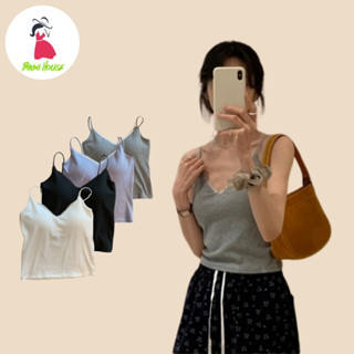 Áo Bra Áo Hai Dây Nữ Thun Tăm Viền Ren Có Mút Nâng Ngực Phong Cách Hàn Quốc 8107