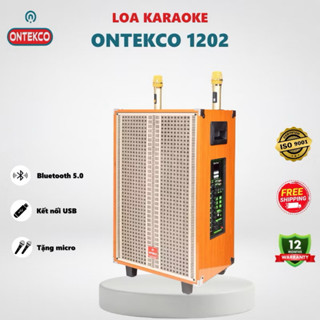 Loa kéo gỗ di động ONTEKCO 1202 bass 30, kèm 2 micro không dây chống hú, hát karaoke chuyên nghiệp