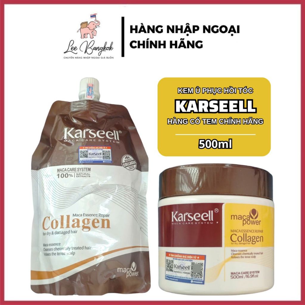  Kem Hấp Ủ Xả Tóc Collagen Karseell Maca Giúp Phục Hồi Tóc Giúp Tóc Siêu Mềm Mượt Macca Tem Xanh 500ml LEEBANGKOK 