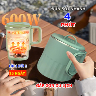 Ấm siêu tốc mini gấp gọn Dahano, ấm đun nước nấu mì du lịch đa năng thông minh 600W, lõi inox304