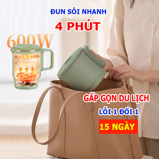  Ấm siêu tốc mini gấp gọn Dahano ấm đun nước nấu mì du lịch đa năng thông minh 600W lõi cách nhiệt inox 304 1000ml 