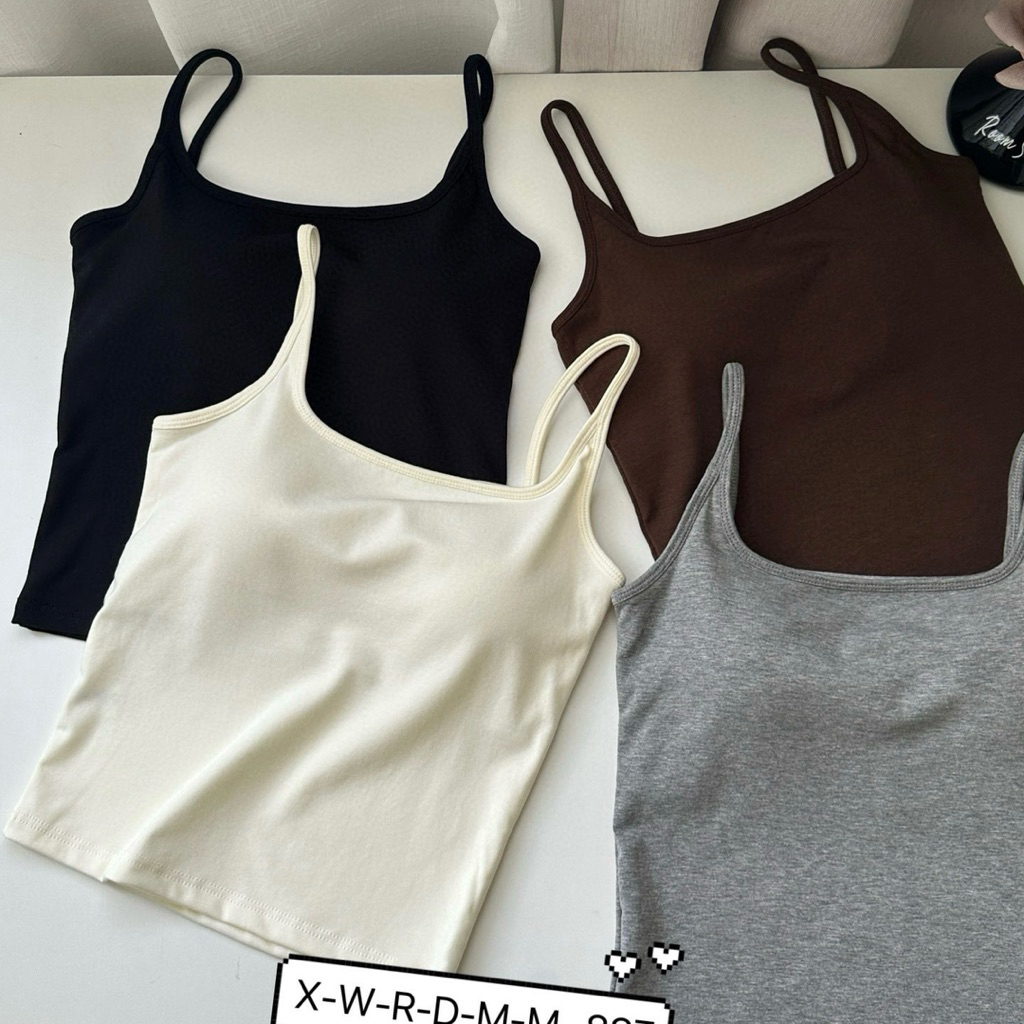 (Aheun studio)Áo 2 dây nữ basic dáng ôm vải cotton co giãn mềm mịn