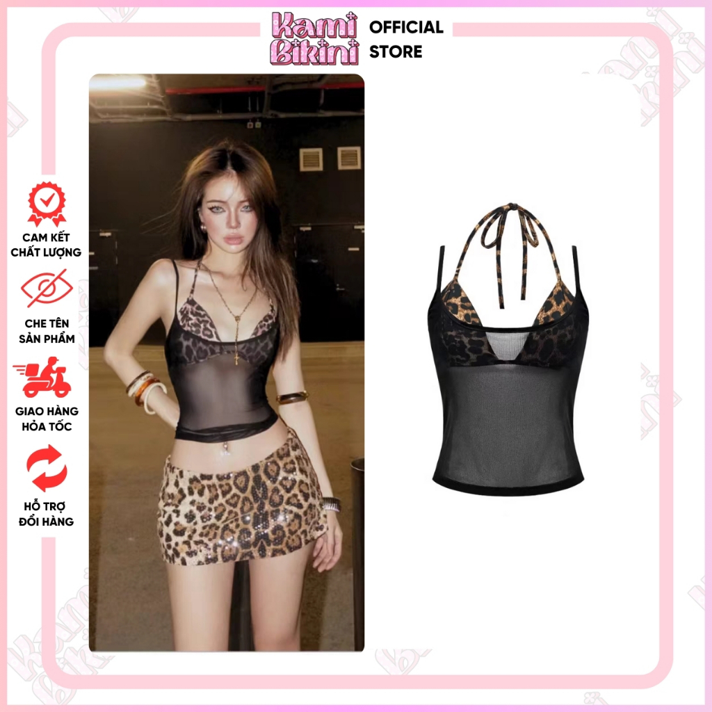 Áo lưới hai dây xuyên thấu mix với bikini đi biển gợi cảm, Áo xuyên thấu sang chảnh,quyến rũ - A02 | BigBuy360 - bigbuy360.vn