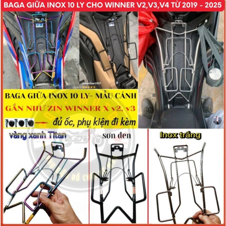 Baga Inox 10ly Winner X V2 V3 V4 Từ 2019-2025/ Winner R 2026 – Màu Sơn Đen, Xi Màu Titan, Inox Trắng