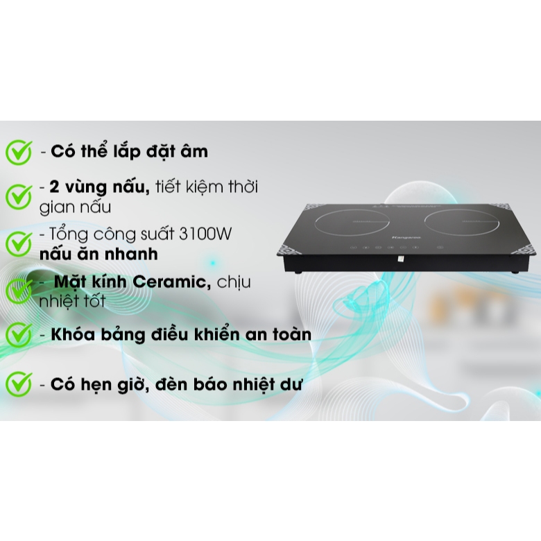 Bếp điện từ đôi Kangaroo KG498N lắp âm và lắp dương ( Hàng xã kho giá rẻ - Bảo Hành Chính Hãng )
