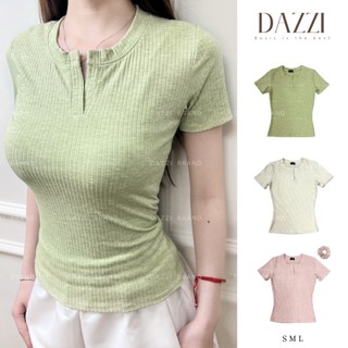   TẶNG SCRUNCHIES  Áo thun nữ cổ trụ tàu tay ngắn vải bo đũa form ôm tôn dáng DAZZI Women A035 