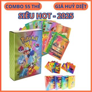   Hoả Tốc  Combo 1 Hộp 55 Thẻ Bài Pokemon Kim Loại 7 Màu Cao Cấp IN SIÊU NÉT Vmax GX - Phù Hợp Làm Quà Tặng 