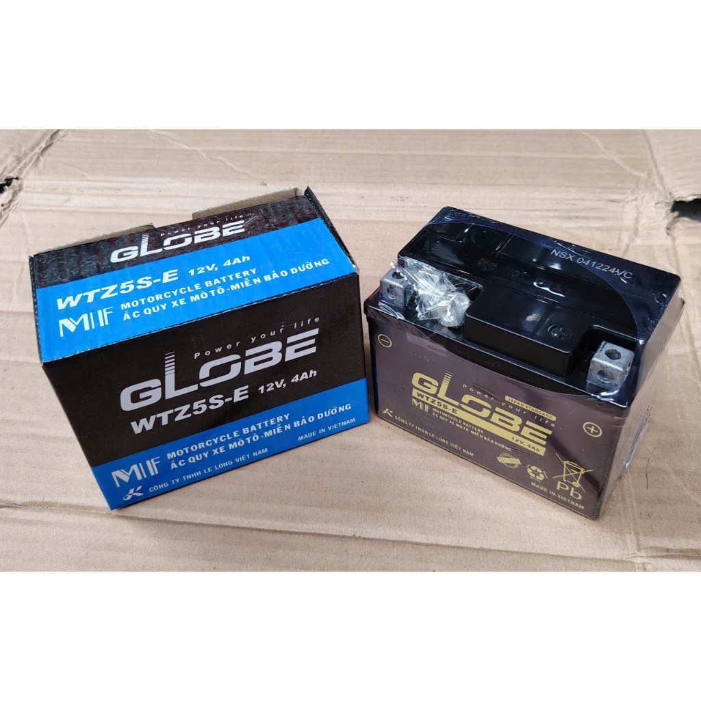 Ắc quy khô Globe 12V-4Ah WTZ5S-E dùng cho xe Airblade 110,Future 125,Wave 110,Wawe S/RS/RSX