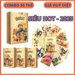 [Hoả Tốc] Combo 1 Hộp 55 Thẻ Bài Pokemon Kim Loại Màu Vàng Cao Cấp IN SIÊU ĐẸP Vmax GX- Phù Hợp Làm Quà Tặng
