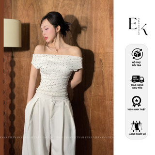 Áo trễ vai chấm bi SERENA TOP áo kiểu nữ co giãn áo lệch vai sang trọng kiểu nữ 2 lớp dày dặn áo cộc tay bẹt vai