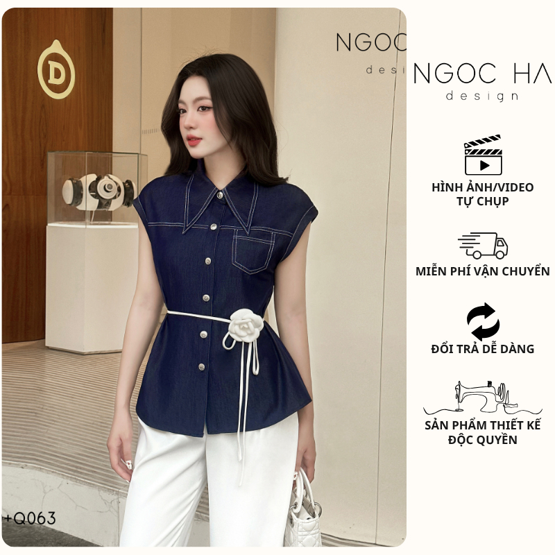 Áo Sơ Mi Bò Nữ Aline Top_ Áo Sơ Mi Bò Lụa Rớt Vai NGOC HA Design A1070