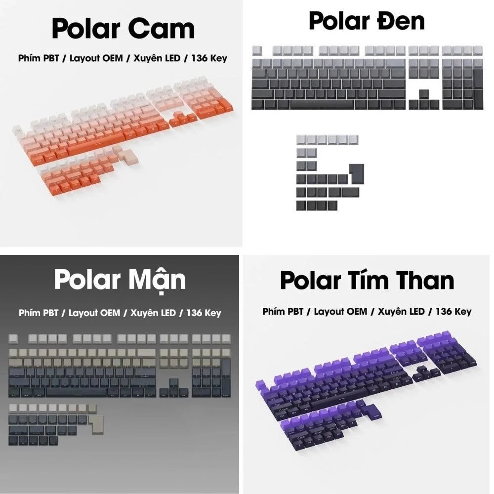 Bộ Keycap Contour Xanh Biển Polar - Xuyên Led - Mạch Xuôi - PBT Double shot - OEM- Phù Hợp Nhiều Layout Bàn Phím Cơ Bản | BigBuy360 - bigbuy360.vn