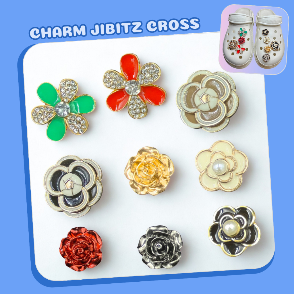 [B02] Sticker Kim loại, Charm, Jibitz dán gắn dép Crocs, dép sục, dép cá sấu nhiều mẫu