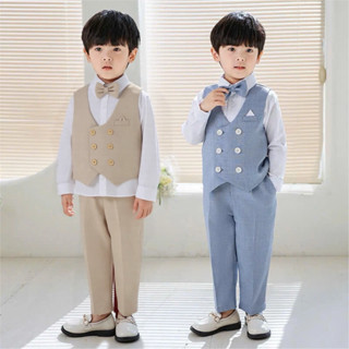  Vest Bé Trai 4 Chi Tiết MyaKids Bộ Vest Bé Trai Gồm Áo Vest Gile Áo Sơ Mi Nơ Và Quần Size 12-40kg 