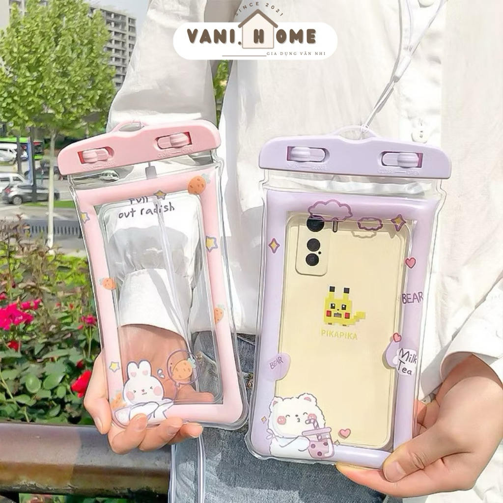 (HOẢ TỐC) Túi chống nước điện thoại xịn viền phao hoạt hình cute nổi trên mặt nước đi bơi đi biển, đi mưa có kèm dây đeo