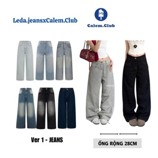 Calem Club - Quần Jeans Wash cạp cao Ống Rộng tôn dáng form thụng unisex