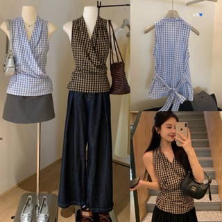 Áo Trễ Vai Kiểu Nữ WGWE 3938 Dáng Bí Họa Tiết Chấm Bi Phối Dây Cổ Tiểu Thư Thanh Lịch