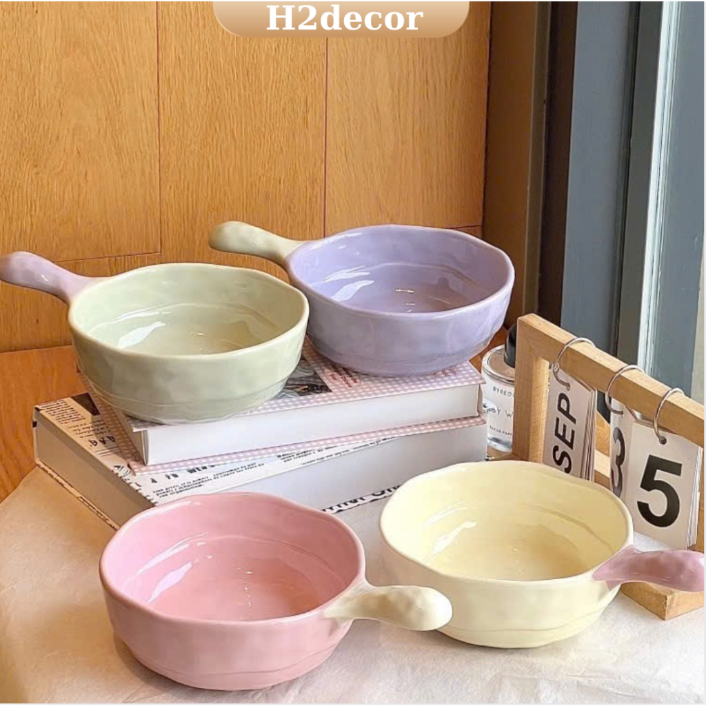 Bát Sứ Cute,Thố sứ Có Tay Cầm Màu Pastel Phong Cách Hàn-H2decor