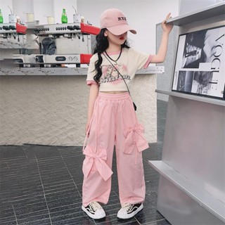 Set Bộ Quần túi hộp thêu nơ kèm Áo in hình dễ thương dành cho bé gái size 15-45KG