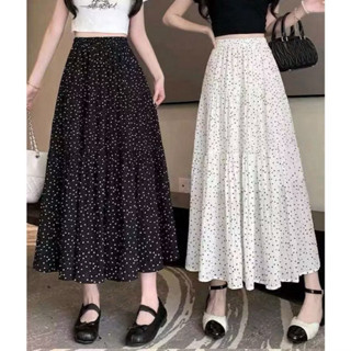 Chân váy maxi chấm bi 3 tầng ,2 lớp , dài 88cm hotrend cạp chun nhún ly mặc đi làm đi học đi du lịch biển ( CV - 123 )