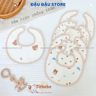 Set 4 Yếm Tròn Sơ Sinh Chống Thấm Xô Muslin Cúc Bấm ATT in họa tiết 4 lớp cao cấp mềm mại cho bé trai gái Đậu Đậu Store