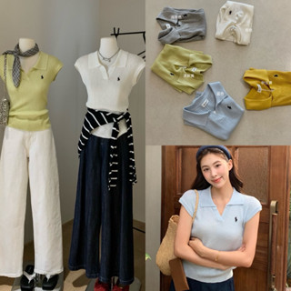 Áo Len Polo Nữ WGWE 5975 Cổ Bẻ Thêu Ngựa, Chất Len Mỏng Mát Montoghi, Áo Ôm Dáng Tôn Body