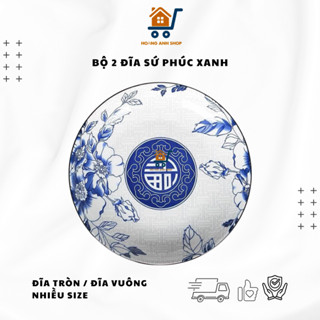  Bộ 2 Đĩa Sứ Họa Tiết Phúc Xanh – Đĩa Tròn Vuông Đựng Đồ Ăn Men Sứ Cao Cấp Decor Bàn Ăn 