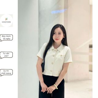 Áo kiểu dáng lửng HINSTORE áo form vest dáng lửng cổ đức túi bổ cúc vàng 371