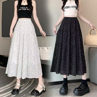 Chân váy chấm bi 3 tầng maxi nhún ly dáng bồng nhẹ nhàng màu đen trắng mặc đi làm đi học đi chơi đi biển ( CV - 123 )