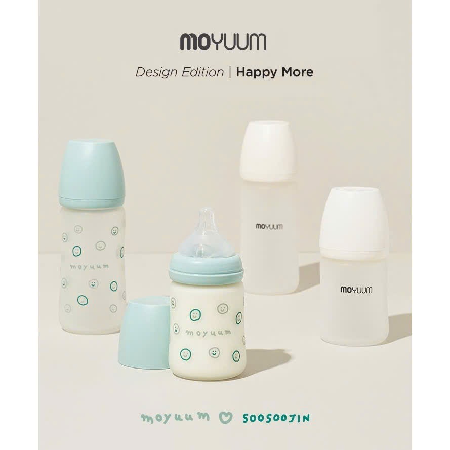 Bình sữa Moyuum thủy tinh bọc silicon, moyuum silicon hoạ tiết 150ml/ 240ml Hàn Quốc - Chính hàng
