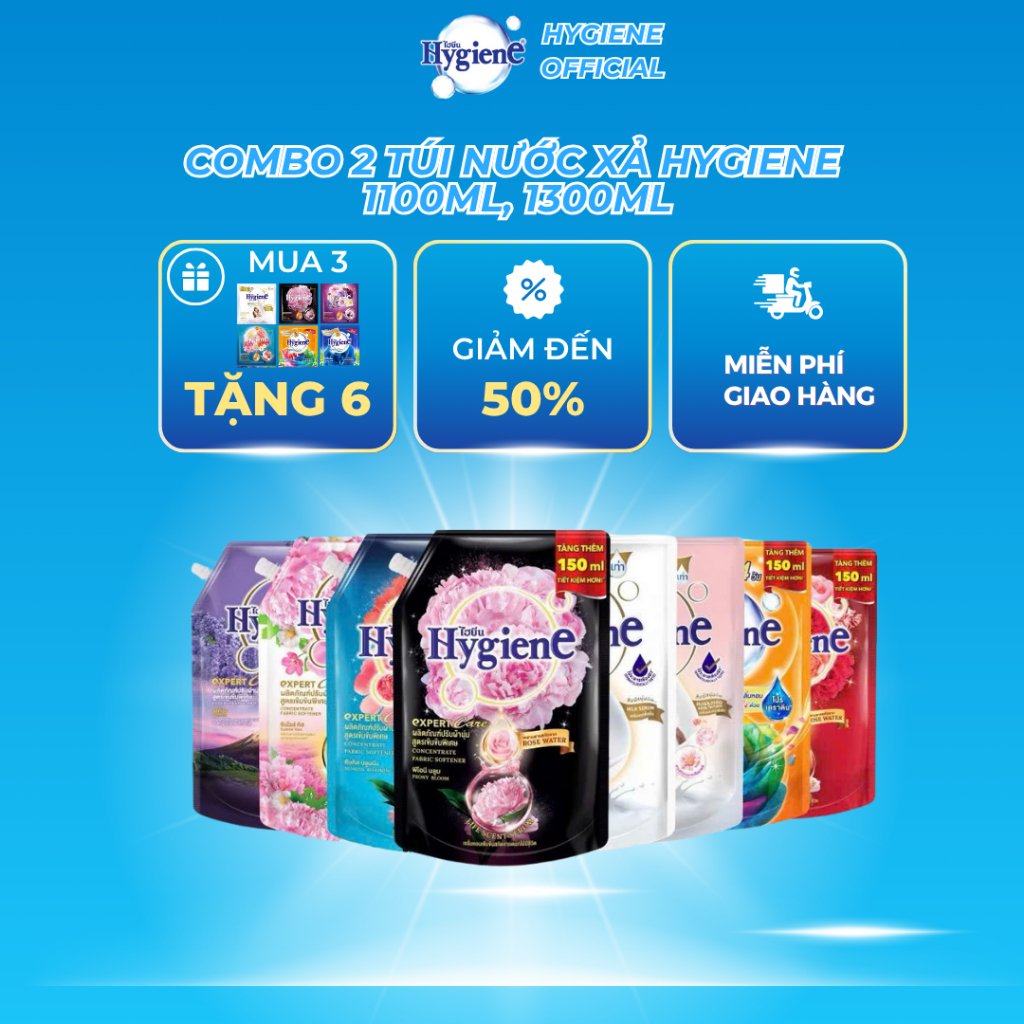 Combo 2 Túi Nước xả vải hygiene thái lan đậm đặc 1100ml,1300ml,2000ml hương hoa tự nhiên thơm mát