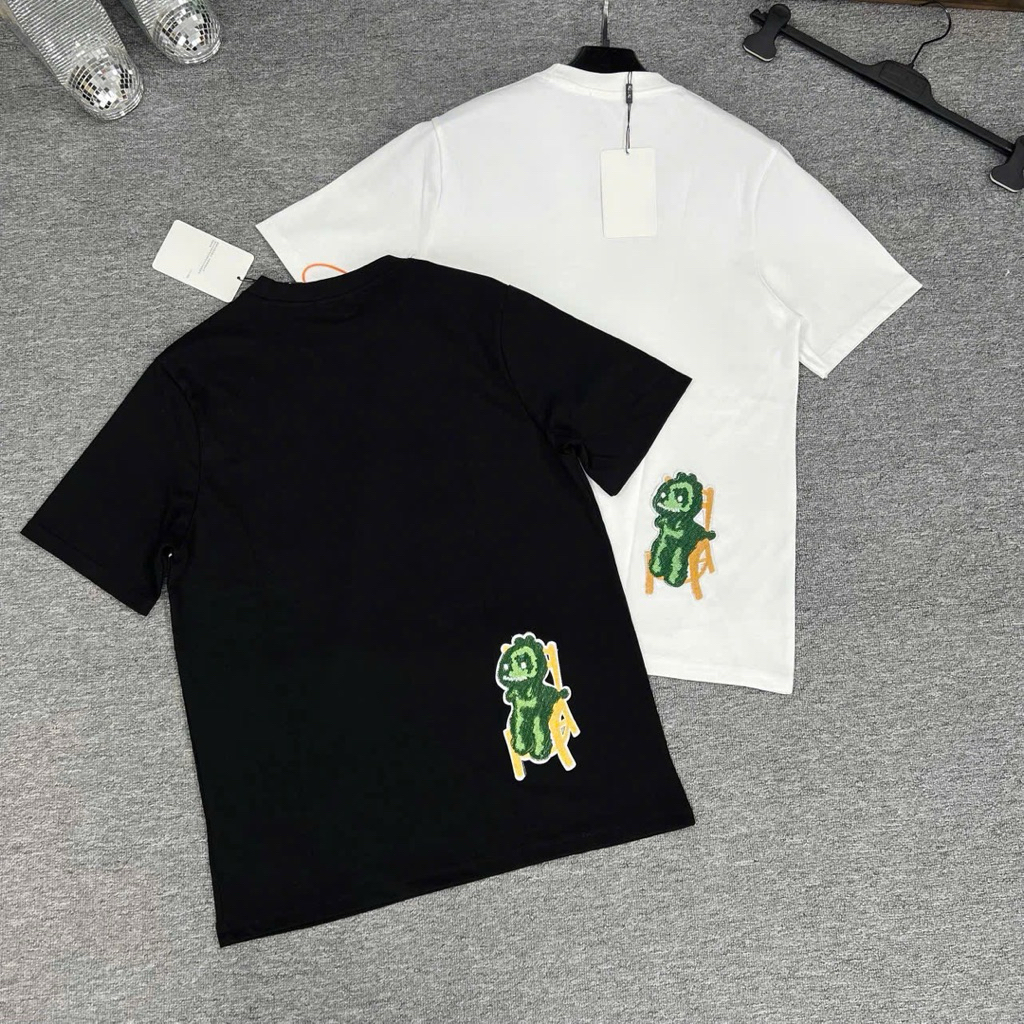 Áo phông con vịt thêu màu xanh,in chữ Oi sọc sườn 2 màu trắng đen chất vải cotton mặc mát chuẩn SC-á