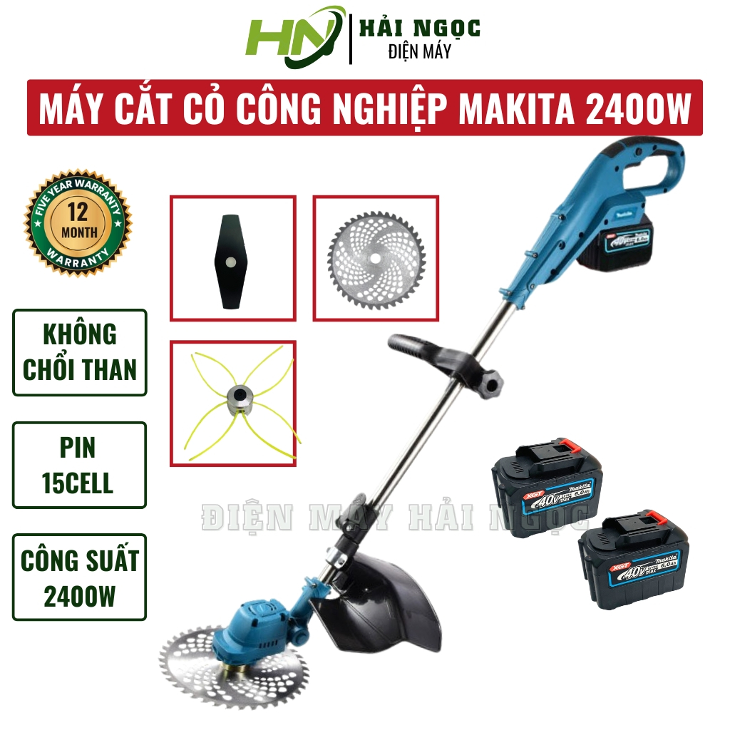  Máy cắt cỏ dùng pin cầm tay MAKITA KHÔNG CHỔI THAN công suất lớn 2400W pin 15 cell bảo hành 12 tháng 