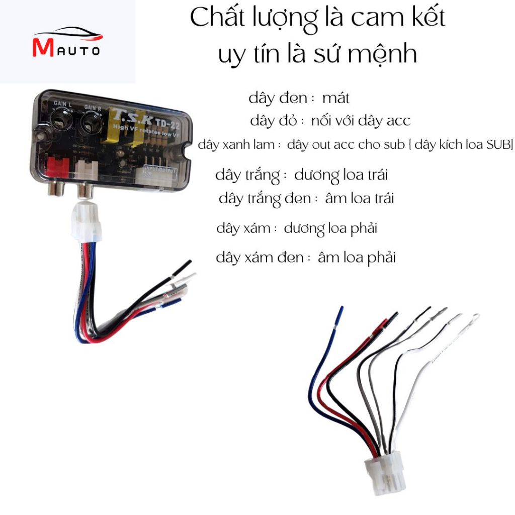 Cục Line Out Điện Cho Sub Ô Tô TSK TD-22  Chuyển Tín Hiệu Loa Sang RCA, Chống Nhiễu Loa Ô Tô, MAUTO