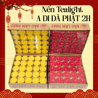 Nến tealight  A Di Đà Phật hộp 100 viên cháy 2h, không mùi, không khói, dùng cho các dịp lễ đàn, cúng dường