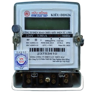 Công tơ điện tử 1 Pha, Đồng Hồ Điện Tử Hữu Hồng DDS26- 5(80)A (Bảo Hành Đổi Mới)