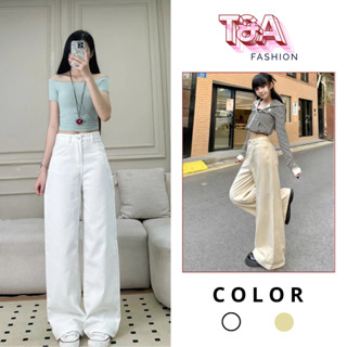 Quần JEANS ỐNG RỘNG, quần jean nữ màu TRẮNG- BE NHẠT, ống loe form rộng 27-29cm, chất jeans dày