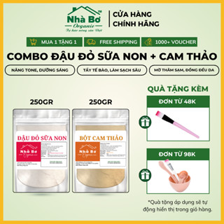 Combo 2 gói (500g/1Kg) Bột Đậu Đỏ Sữa Non + Bột Cam Thảo | Nhà Bơ Organic - Dưỡng Trắng và Tẩy Tế Bào Da Mặt và Body
