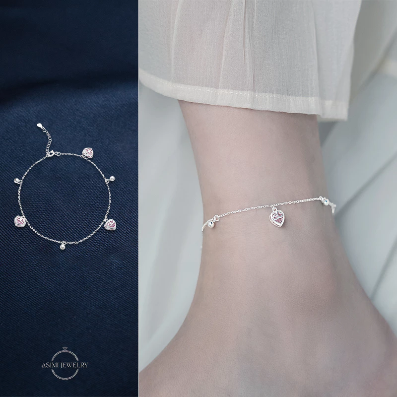 Lắc chân bạc nơ hồng Daisy Asimi Daisy Róse LC14 6
