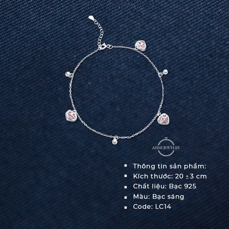Lắc chân bạc nơ hồng Daisy Asimi Daisy Róse LC14 2