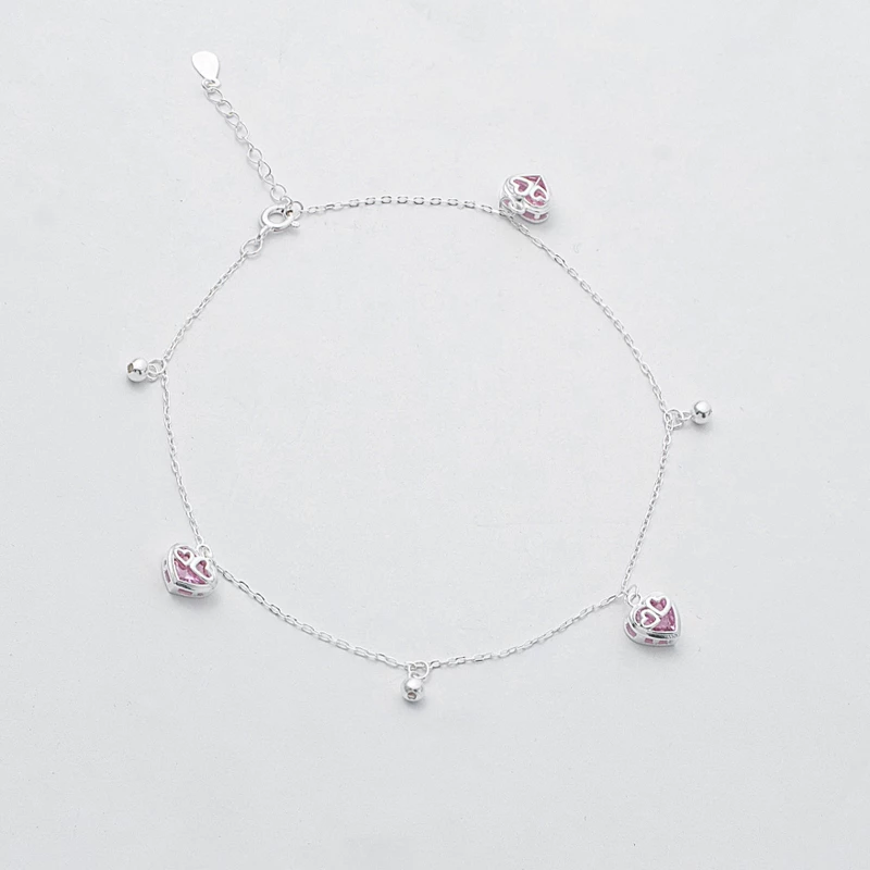 Lắc chân bạc nơ hồng Daisy Asimi Daisy Róse LC14 5