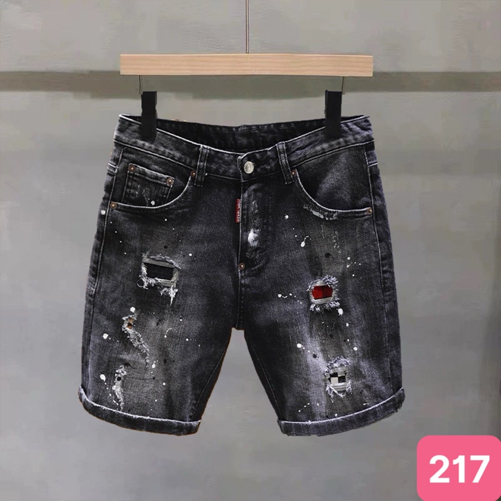 Quần short jean nam boy phố rách vá màu đen chất bò co dãn 4 chiều cực đẹp, quần lửng nam form skinny HAVADO M3 mới