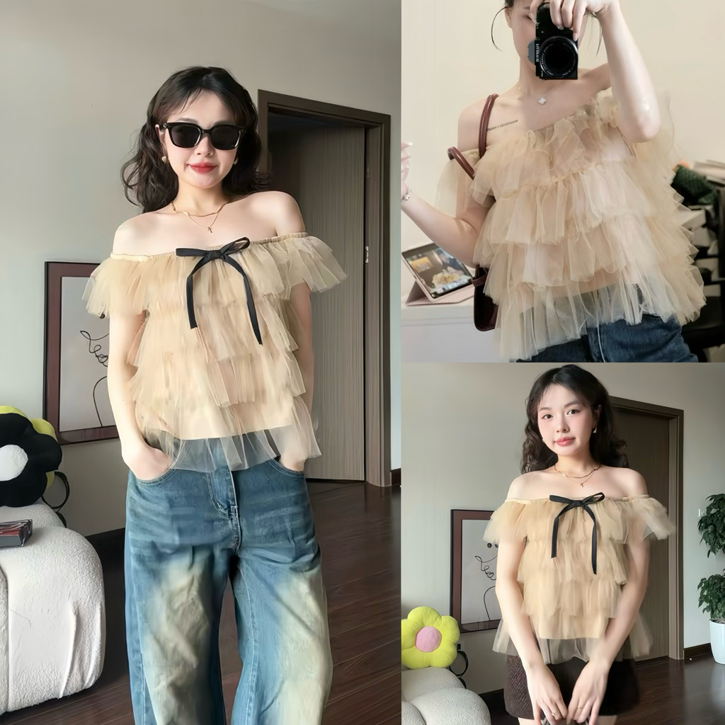 Áo nữ trễ vai ren nhiều tầng Dilyshop dáng tiểu thư công chúa chất ren mềm không ngứa - A124 | BigBuy360 - bigbuy360.vn
