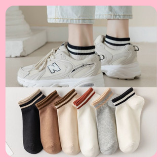 Set 5 đôi tất vớ cổ ngắn nam nữ hai sọc viền màu cotton kháng khuẩn MOHALI VN020