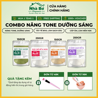 [HDSD ĐI KÈM] Combo 4 gói Bột Nhà Bơ Organic [250g Đậu Đỏ Sữa Non + 150g Trà Xanh + 150g Cam Thảo + 250g Cám Gạo Sữa]