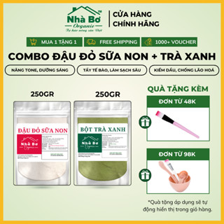 Combo 2 gói (500g/1Kg) Bột Đậu Đỏ Sữa Non + Bột Trà Xanh | Nhà Bơ Organic - Dưỡng Trắng và Tẩy Tế Bào Da Mặt và Body