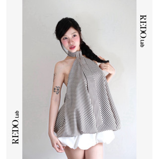 REDO.Lab - ÁO CỔ YẾM DÁNG BÍ PHỐI CAVAT DÁNG BÍ HỞ LƯNG HAI LỚP KẺ HOẠ TIẾT KẺ SỌC